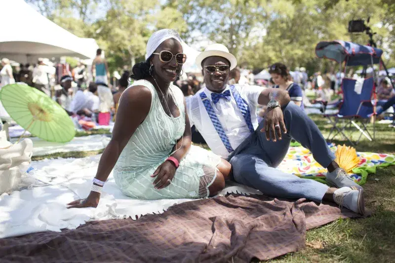 Couple at Jazz Age Lawn Party on Governors Island. Photo: Jen Davis