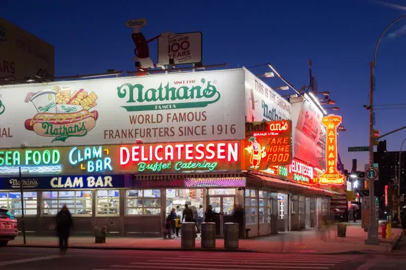Exterior of Nathan’s Famous in Coney Island, Brooklyn 
