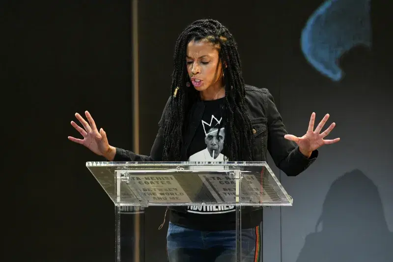 Susan Kelechi Watson reads from a passage of "Between the World and Me," Apollo Theater. Photo: Shahar Azran