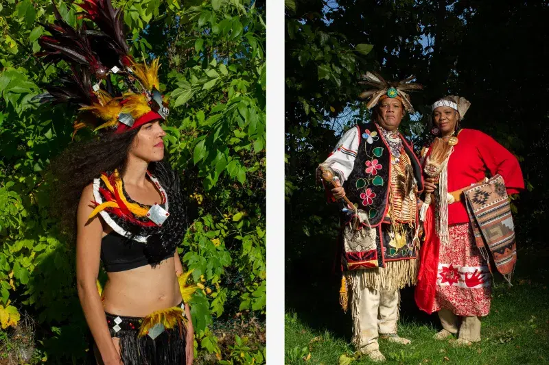 (From left) Mariette Strauss; Michael RedHawk Bliss and Junise Golden Feather Bliss, Seaconke Wampanoag